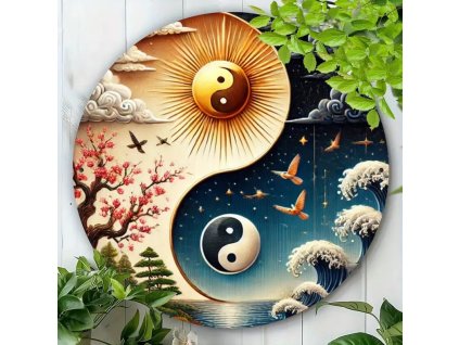 Kovová kulatá cedule YIN YANG. Průměr 20 cm