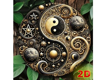 2D Kulatá kovová cedule Yin yang . Průměr 20 cm