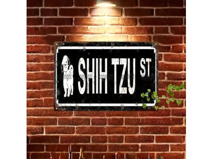 2D Kovová nástěnná cedule Shih tzu street 30 x 20 cm
