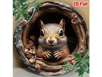 Nástěnná kovová cedule Šťastná veverka. Průměr 20 cm