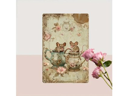 Plechová vintage cedule Myšky 30 x 20 cm
