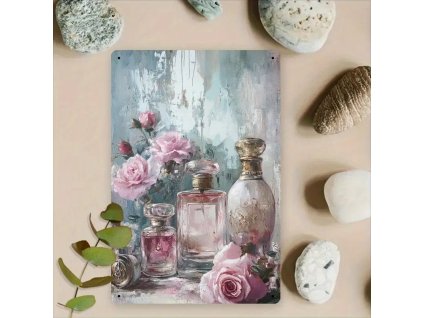 Plechová vintage cedule Parfémy s růží 30 x 20 cm