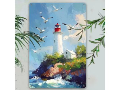 Plechová cedule Maják s racky 30 x 20 cm