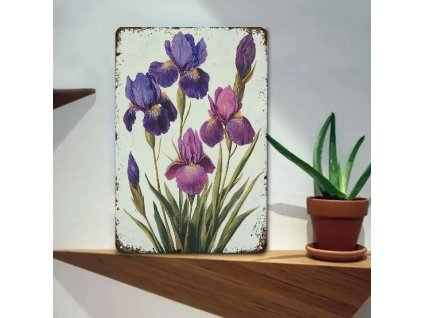 Plechová vintage cedule. Modrá květina. 30 x 20 cm