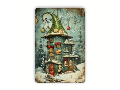 2D Plechová cedule Vánoční chaloupka 30 x 20 cm
