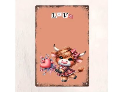 2D plechová cedule Kravička se srdíčkem 20 x 30 cm