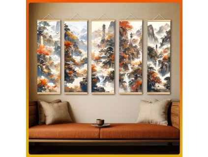 Soubor pěti obrazů na plátně Podzim