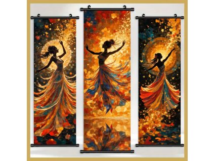 Soubor tří obrazů na plátně Noční tanec při úplňku