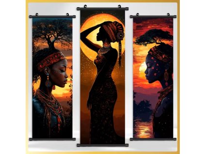 Soubor tří obrazů na plátně Africké ženy