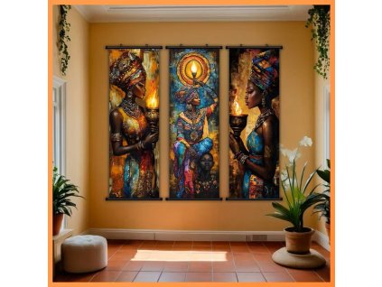 Soubor tří obrazů na plátně Afričanka