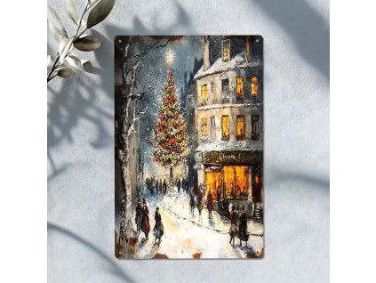 2D Plechová cedule Vánoce ve městě 30 x 20 cm
