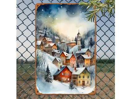 2D Plechová cedule Horská vesnička  30 x 20 cm