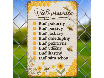 2D Plechová cedule Včelí pravidla  30x20 cm