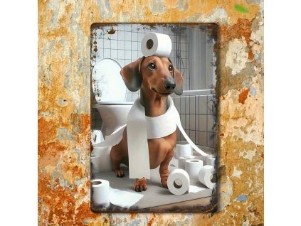 2D plechová cedule Šťastný jezevčík 20 x 30 cm