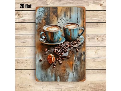 2D plechová cedule Dva hrnky kávy  20 x 30 cm