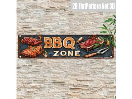 Kovová cedule  BBQ zone.  40 x 10 cm POŠKOZENO - SLEVA
