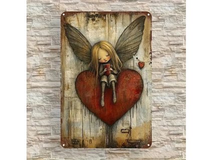 2D plechová cedule Andílek a srdíčko  30 x 20 cm POŠKOZENO SLEVA