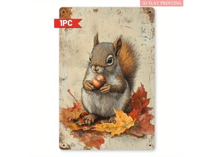 Kovová cedule Veverka v listí 30 x 20 cm POŠKOZENO  SLEVA