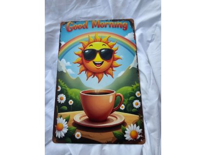2D plechová cedule Dobré ráno se sluníčkem 20 x 30 cm