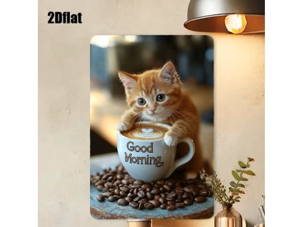 2D plechová cedule Dobré ráno s kotětem 20 x 30 cm