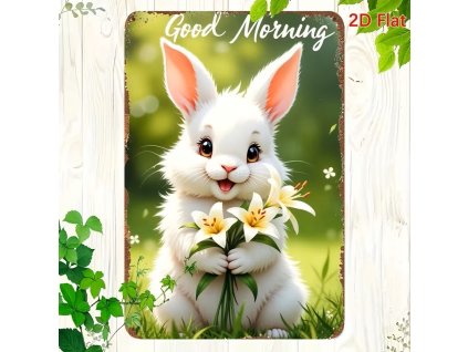 2D plechová cedule Dobré ráno s králíčkem 20 x 30 cm