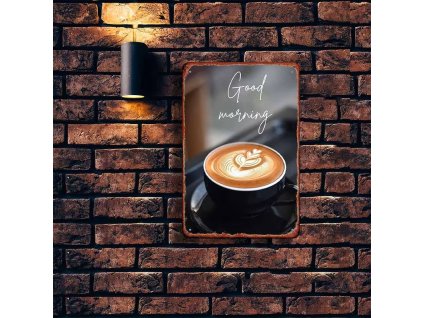 2D plechová cedule Dobré ráno s kávou 20 x 30 cm