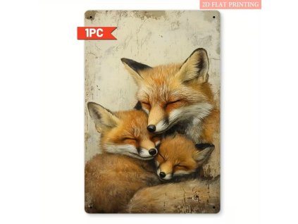 2D plechová cedule Liščí rodinka 30 x 20 cm