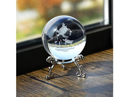 Laserově gravírovaná skleněná koule Želva  6 cm