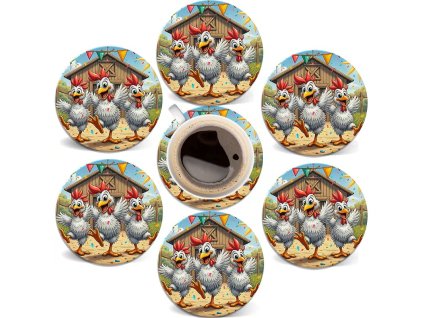 Tácek - podložka pod nápoje Rozdováděná drůbež  6 kusů