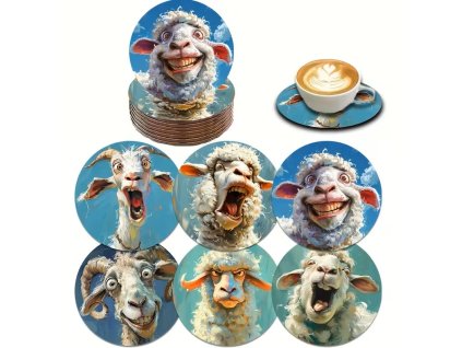 Tácek - podložka pod nápoje Rozdováděné ovce a beránci 6 kusů