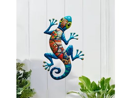Kovová dekorace Ještěrka modrá 43 cm!