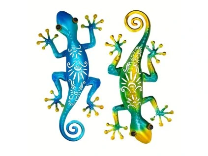 Kovová dekorace dvoudílná Ještěrka modrá a zelená