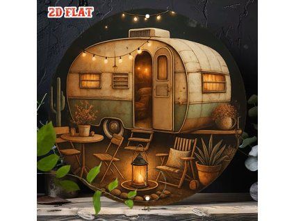 Kulatá plechová cedule Camper. Průměr 20 cm