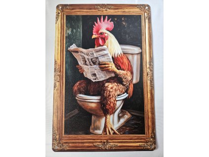 RETRO plechová cedule 2D - KUŘE NA WC 30 X 20 cm