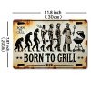 Kovová cedule Zrozen ke grilování - evoluce 30 x 20 cm