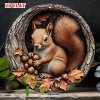 Nástěnná kovová cedule Veverka s žaludy. Průměr 20 cm