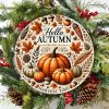 Nástěnná kovová cedule Dýně na podzim. Průměr 20 cm