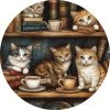 Kulatá kovová cedule. Kočky v knihovně - průměr 20 cm