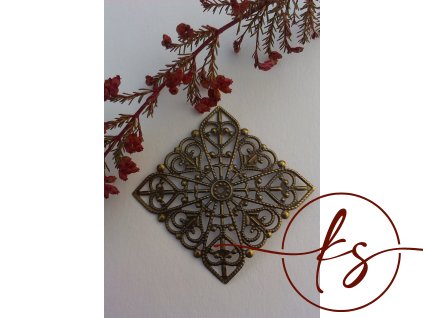 Filigrán kovový čtvercový 40x40 mm, v barvách: bronz, stříbrný, zlatý