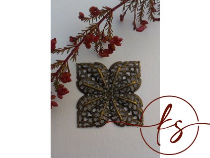 Filigrán / kovový výřez antický 36x36 mm, bronz