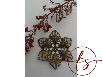 Filigrán / kovový výřez ozdobný květinový 57 mm, bronz