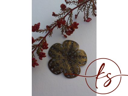 Filigránový antický květ kovový 36x36 mm, bronz