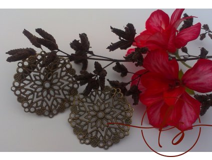 Filigrán / kovový výřez květinový 35 mm, v barvě: bronz a měď