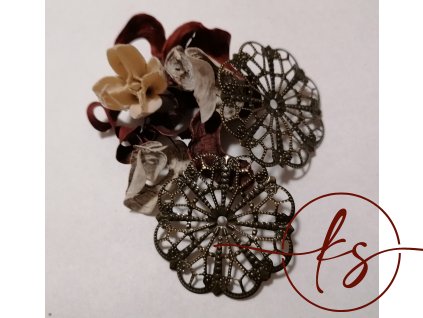 Filigrán / kovový výřez květinový 41 mm, bronz