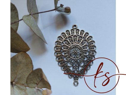 Filigree / metal cutout / decorative pendant 63x44 mm, antique silver
