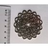 Filigrán / masivní (1,5 mm) kovový výřez květinový 52 mm, stříbrný