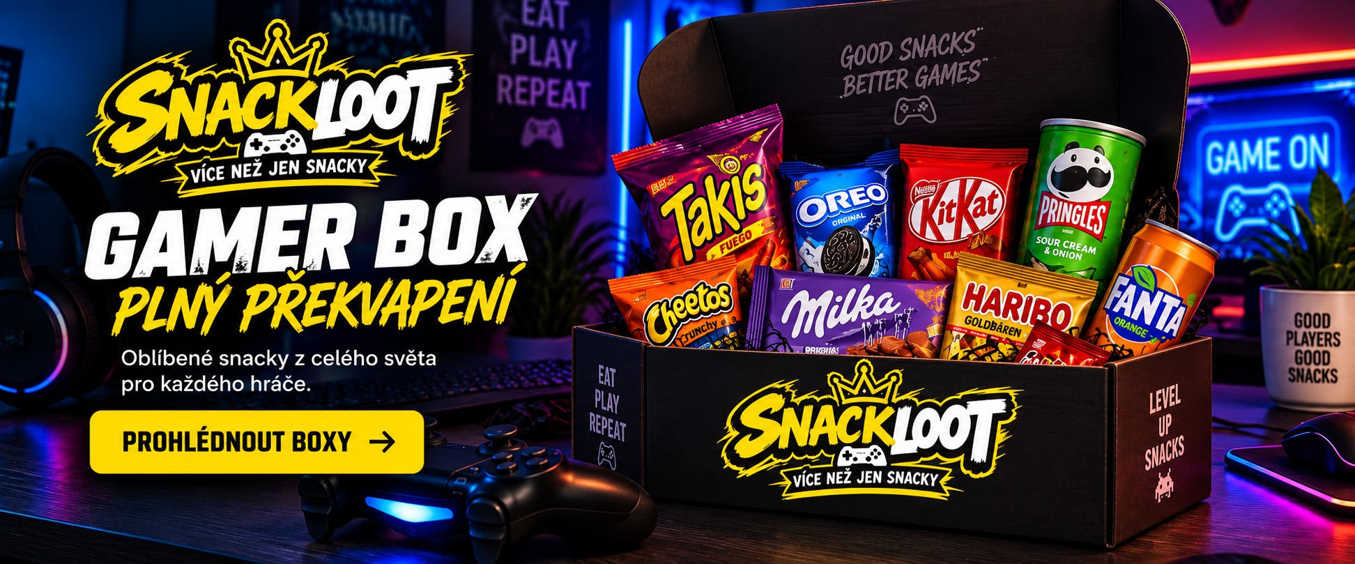 SnackLoot Gamer Box plný snacků