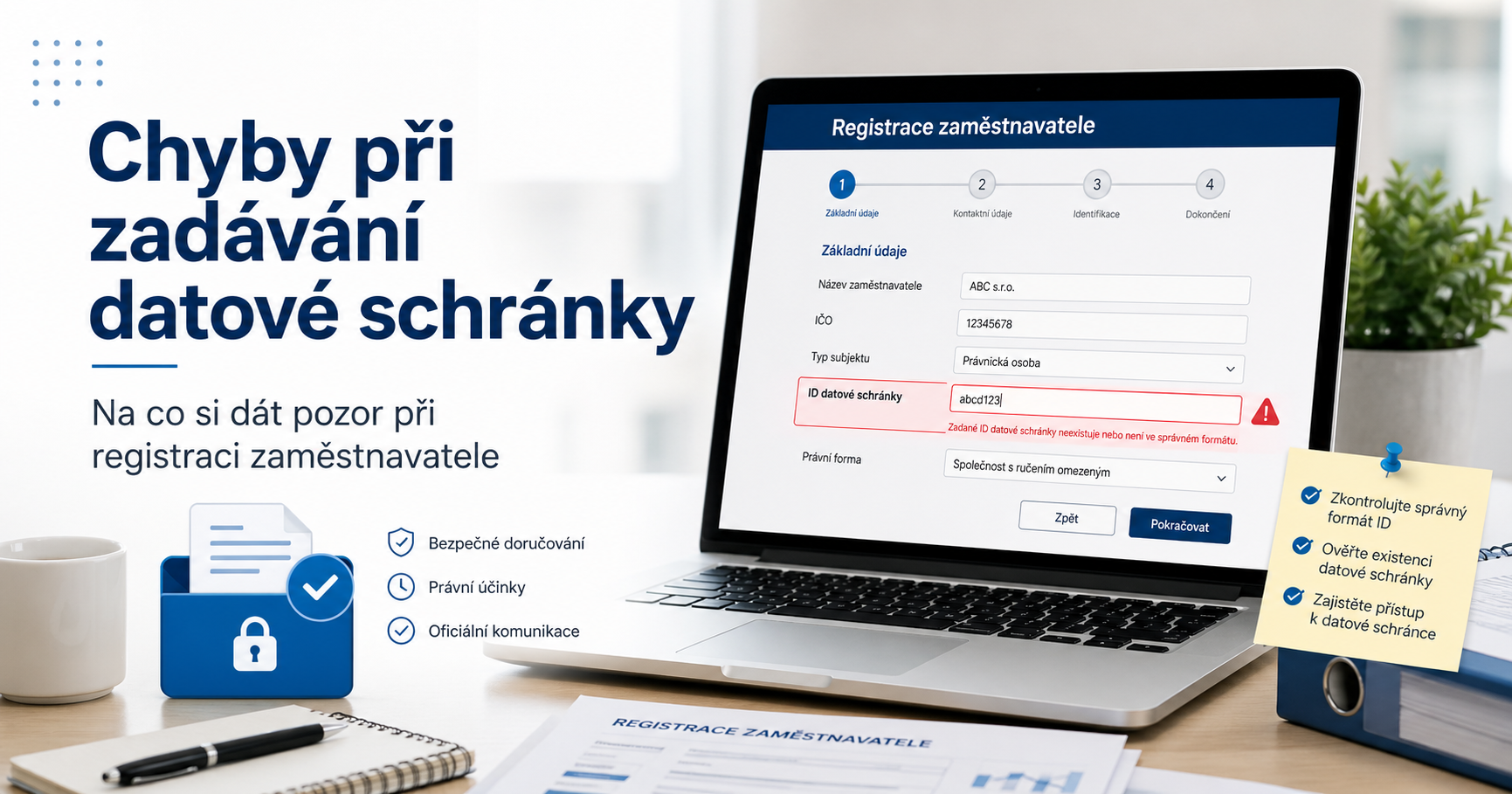 Chyby při zadávání datové schránky v registraci zaměstnavatele: na co si dát pozor