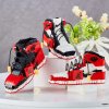 Multiple AJ1 “Off White Chicago” Sneaker Bricks builds arranged for display