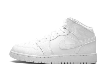 AirJordan1MidTripleWhiteTumbledLeather GS